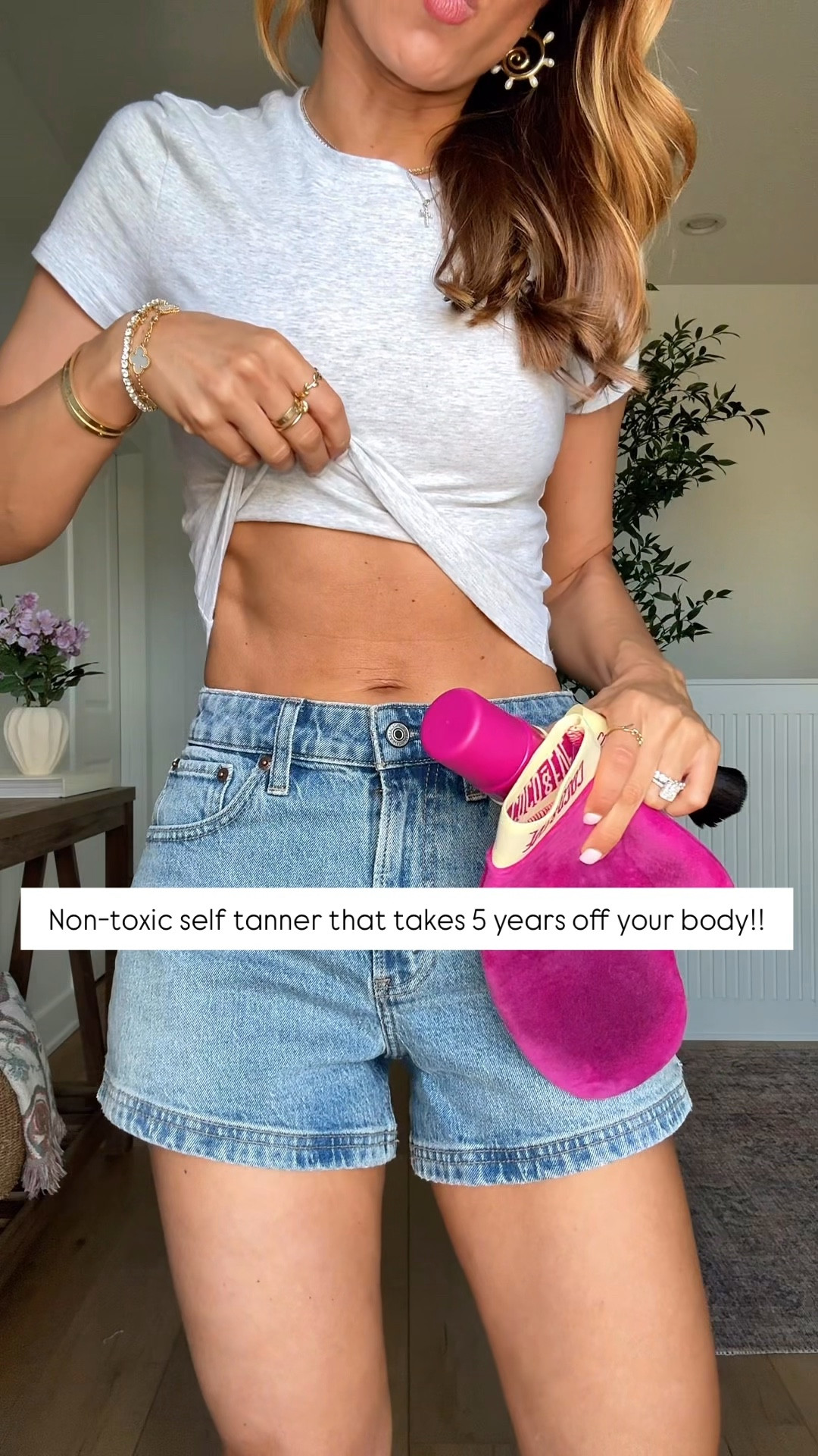 Aging backwards and here’s how! My non-toxic self tanner that gives you the prettiest glow! Denim shorts in 24 and tee in XS. Beach vacation. Resort wear. Tropical vacation. 

#LTKBeauty #LTKselfcare #LTKmorningroutine