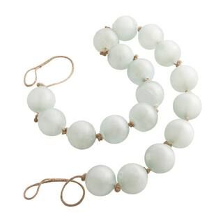 Litton Lane Teal Handmade Glass Round Extra Long Frosted Orb Beaded Garland with Tassel with Knot... | The Home Depot