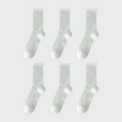 Anna-Kaci Sheer Ruffle - Trimmed Ankle Socks 6pk - White | Target