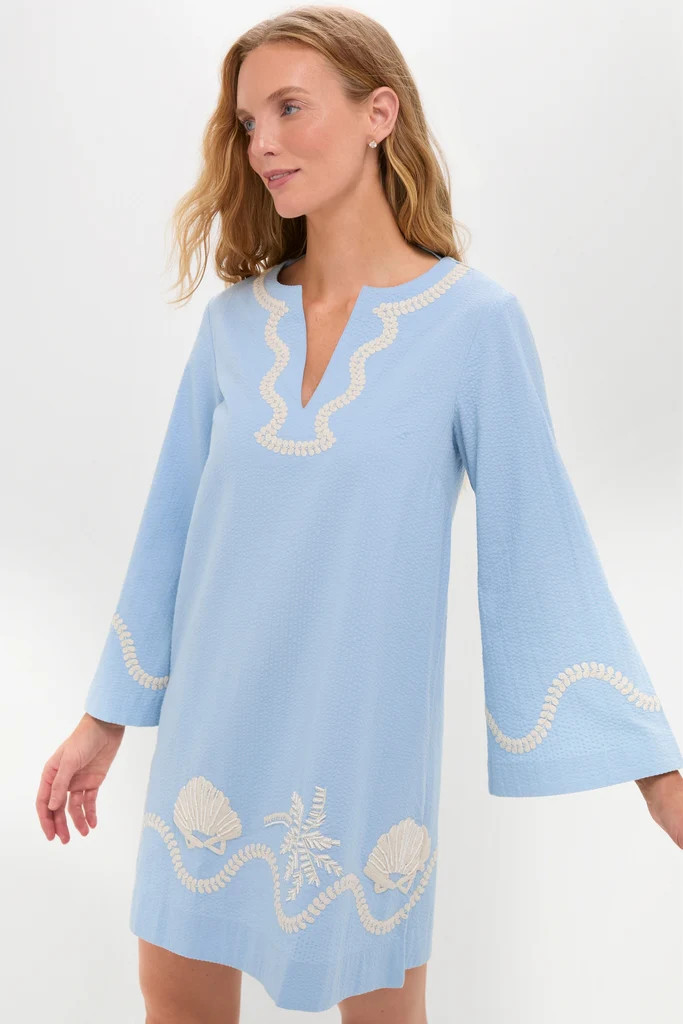 Blue Seersucker Embroidered Marcelle Dress | Tuckernuck (US)