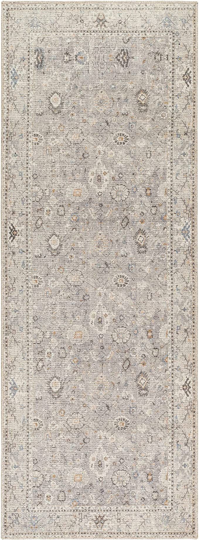 SURYA Becki Owens x Davina Damask Area Rug , 2'7" x 7'3", Light Grey | Amazon (US)