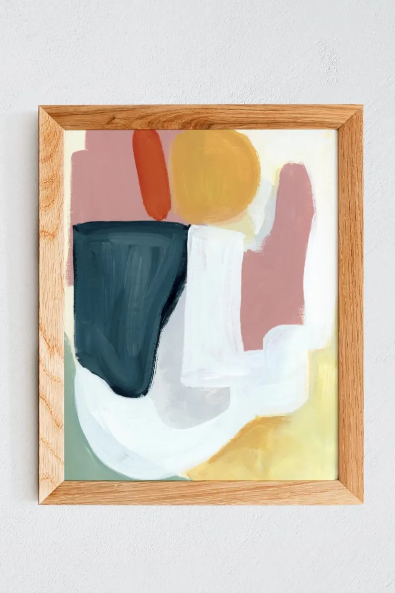 Mid-Century Modern Art Print – Abstract Color Block Painting in Pink Yellow and Teal, Retro Wal... | Etsy (Global)