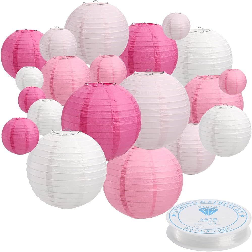 Tosnail Set of 20 Pieces Pink and White Paper Lanterns with 43 Yards Crystal Strings, Chinese Lan... | Amazon (US)