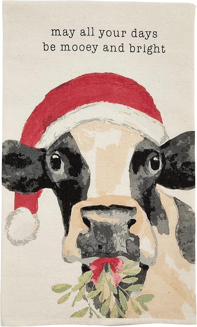 Mud Pie Farm Animal Watercolor Christmas Towel, Cow, 26" x 16.5" | Amazon (US)