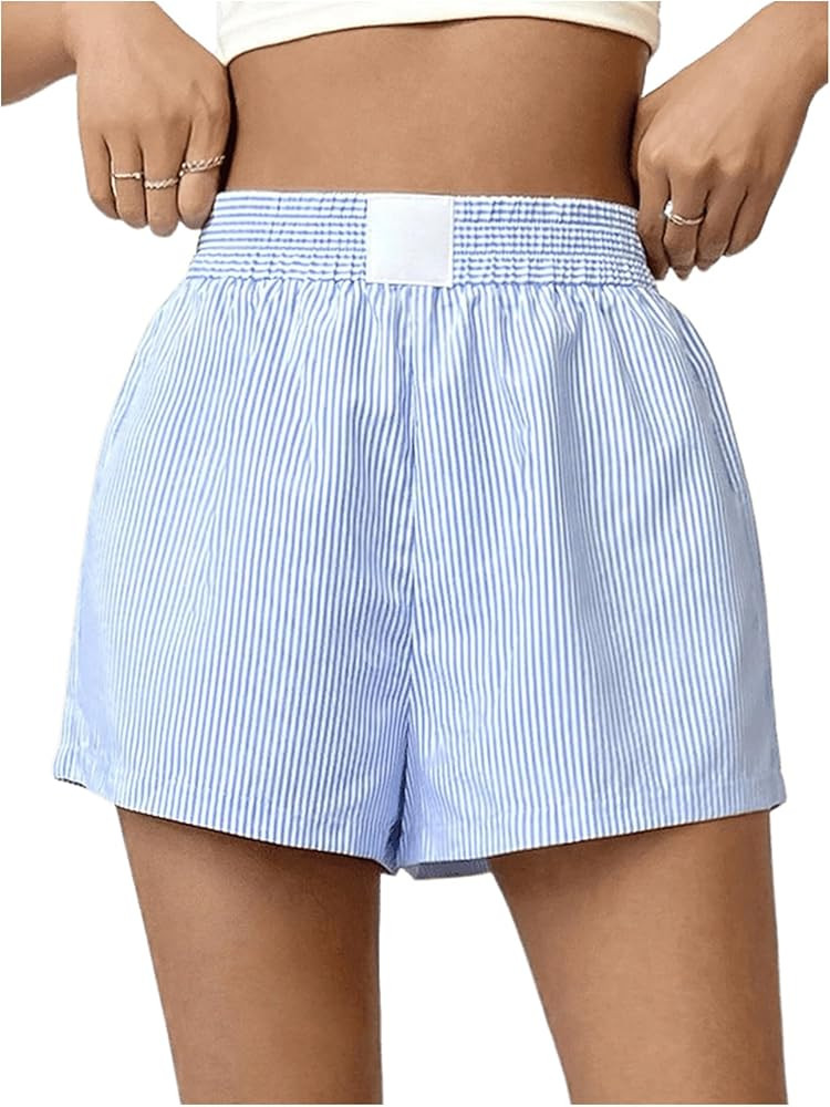 SOLY HUX Women's Striped Shorts Elastic High Waisted Casual Summer Shorts | Amazon (US)