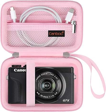 Canboc Camera Case for Canon PowerShot G7 X Mark II/ G7X Mark III Digital 4K Vlogging Camera, Point and Shoot 4K Video Camera Bag, Zipper Mesh Pocket fits USB Cable, Batteries, Pink | Amazon (US)