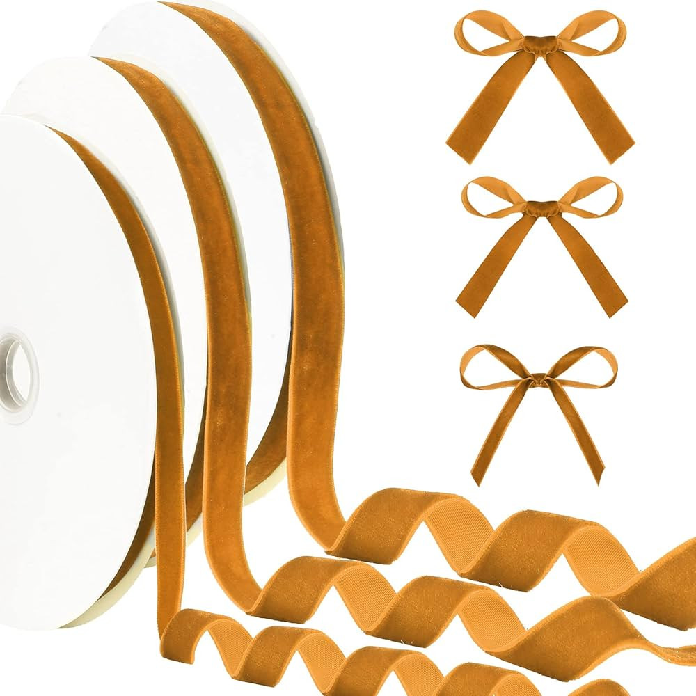 Yilloog 3 Rolls 75 Yards Christmas Velvet Ribbon 3/8 5/8 1 Inch Vintage Single Face Wrapping Satin f | Amazon (US)
