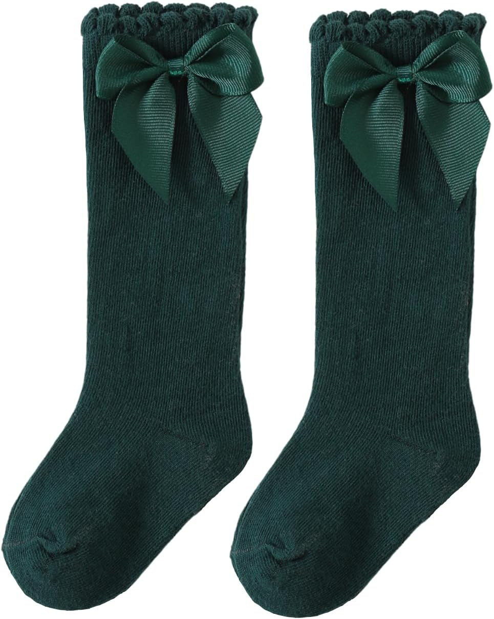 DOOVID Knee High Socks Toddler Girls Bow Tube Ruffled Socks Baby Girls Infant Stockings | Amazon (US)