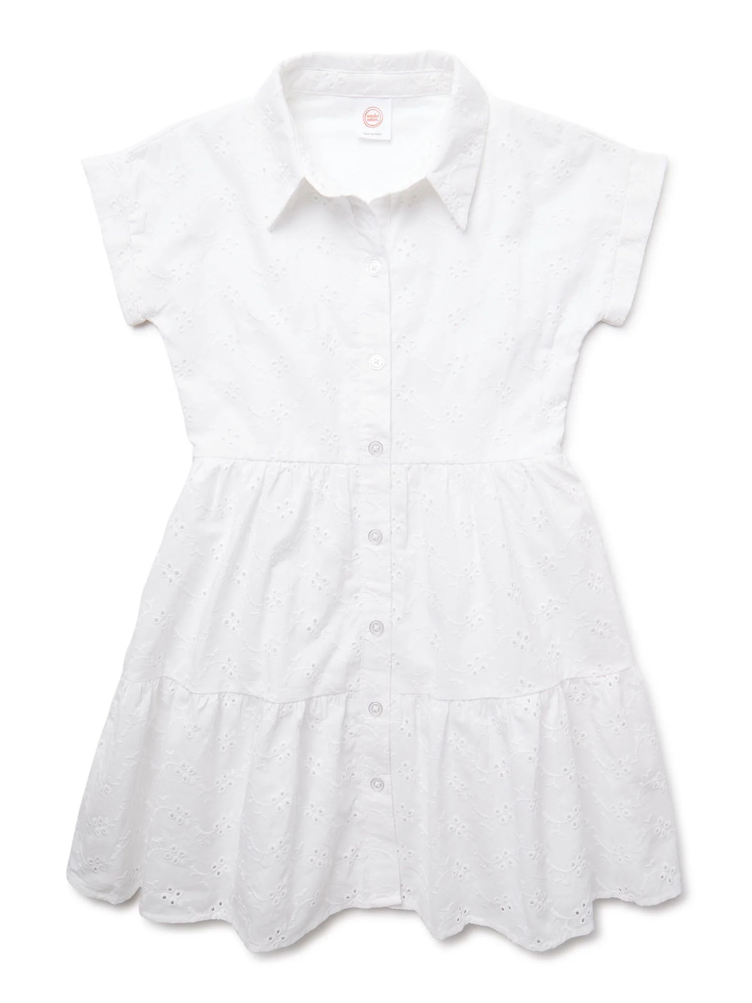 Wonder Nation Girls Eyelet Button Front Shirtdress with Short Sleeves, Sizes 4-18 & Plus | Walmart (US)