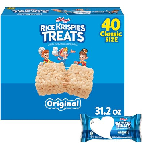 Rice Krispies Treats Crispy Marshmallow Squares, Kids Snacks, Snack Bars, Original, 31.2oz Box (40 Bars) | Amazon (US)