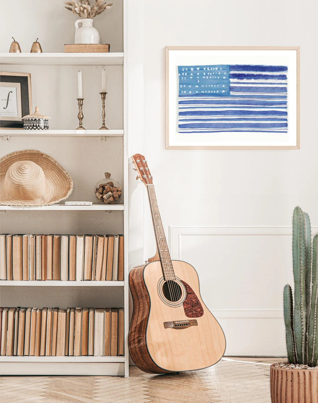 Patriotic boho Print Hand Painted Watercolor Flag Jeans Wall Decor | Etsy (US)