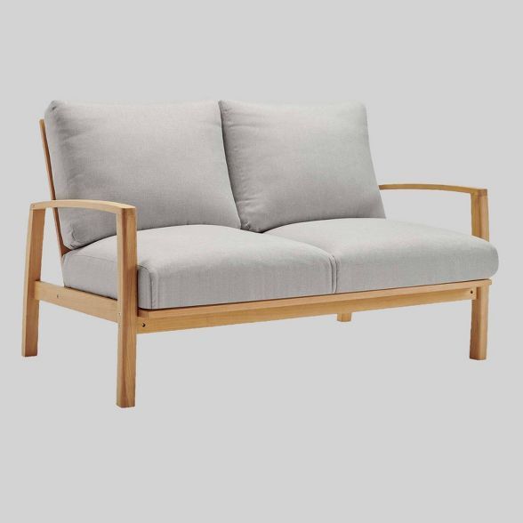 Orlean Outdoor Patio Eucalyptus Wood Loveseat Natural Light Gray - Modway | Target