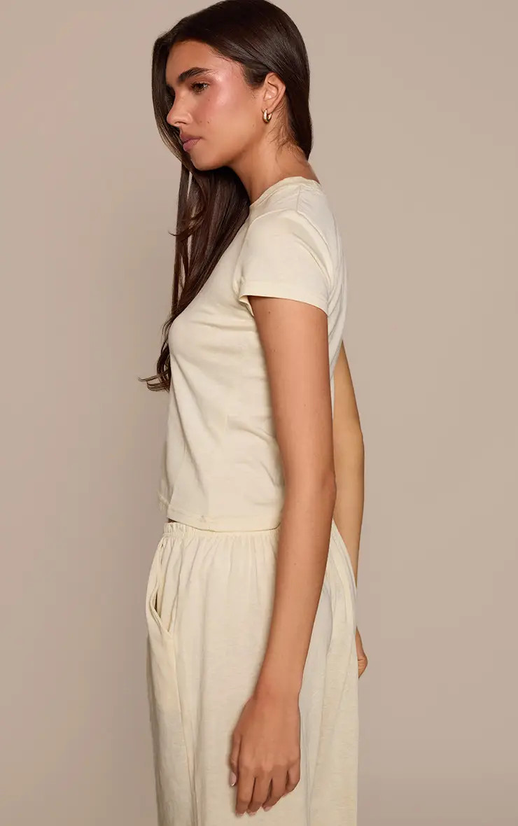 Cream Brown Soft Textured Relaxed Short Sleeve T-Shirt | PrettyLittleThing | PrettyLittleThing UK