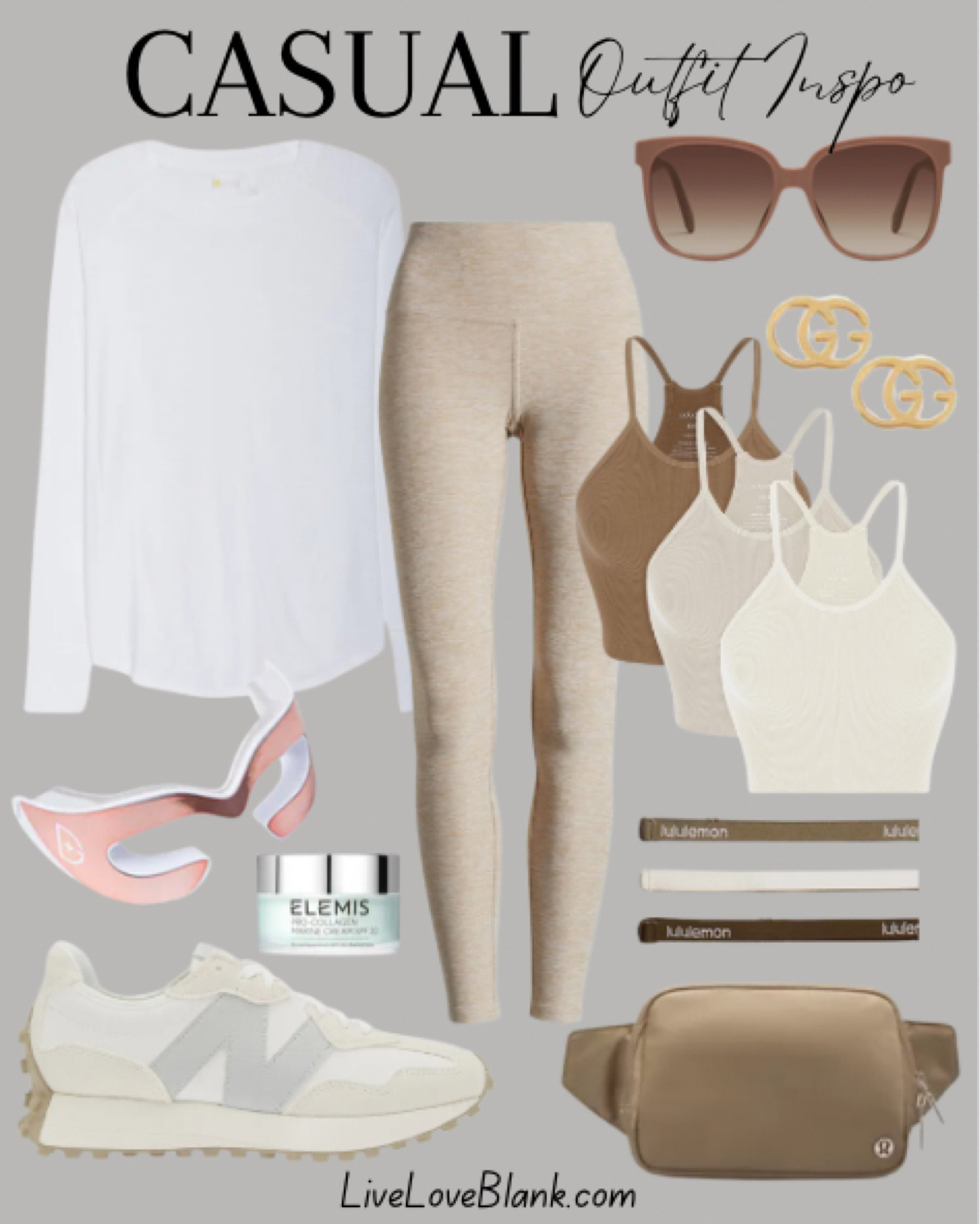 Casual everyday outfit idea 
Athleisure outfit 
Leggings and long sleeve legging tshirt
New balance sneakers 
Lululemon belt bag and headbands 
LED eye care max pro
Elemis anti aging marine cream 

#LTKU #LTKStyleTip #LTKFitness