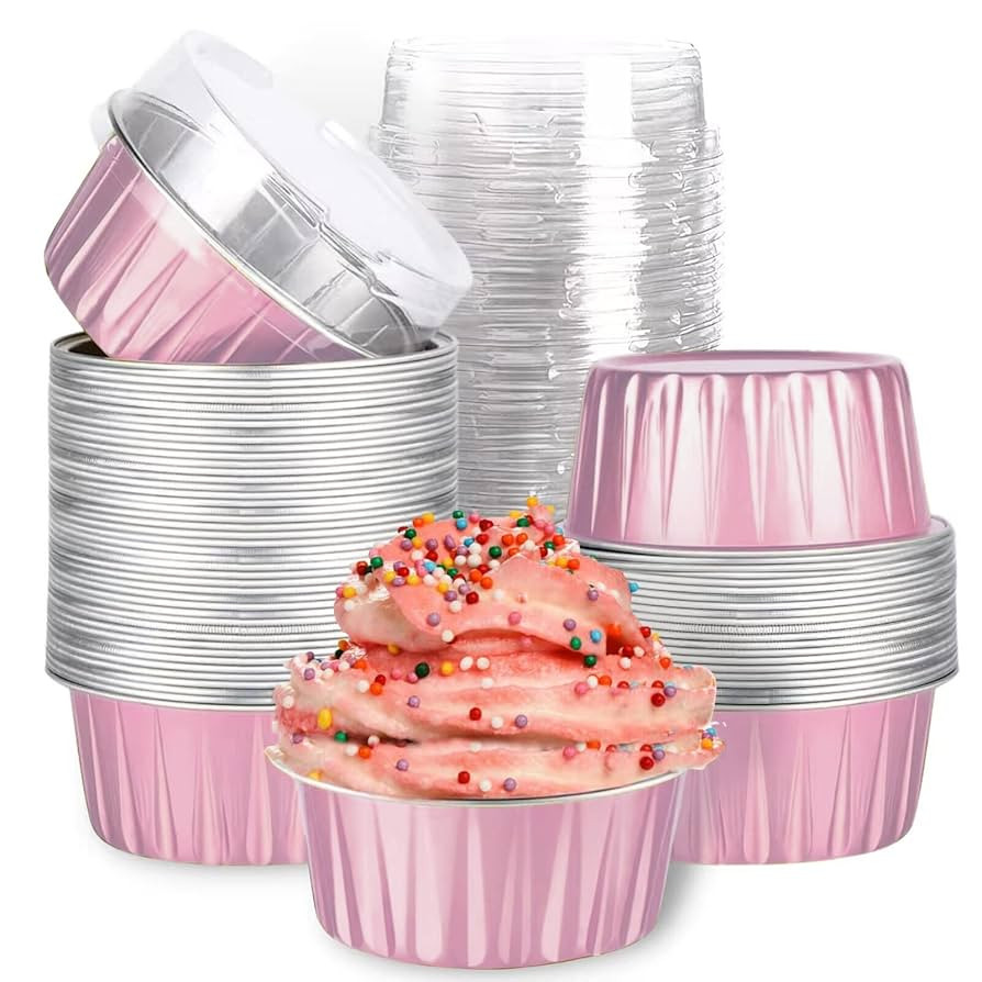 Mini Aluminum Foil Cupcake Baking Cups with Lids (40pcs, 5oz) Round Cupcake Foil Liners Tart Pie ... | Amazon (US)