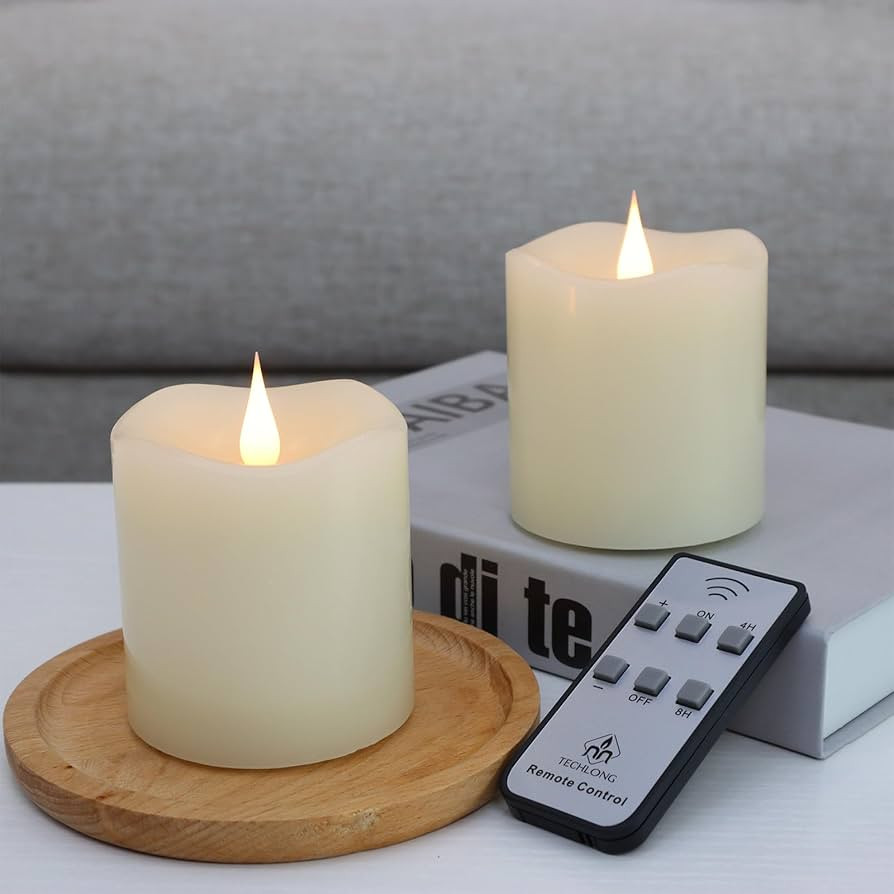 TECHLONG Flameless Candles Battery Operated with Remote Timer, 3D Moving Flame Flickering, Last 6... | Amazon (US)