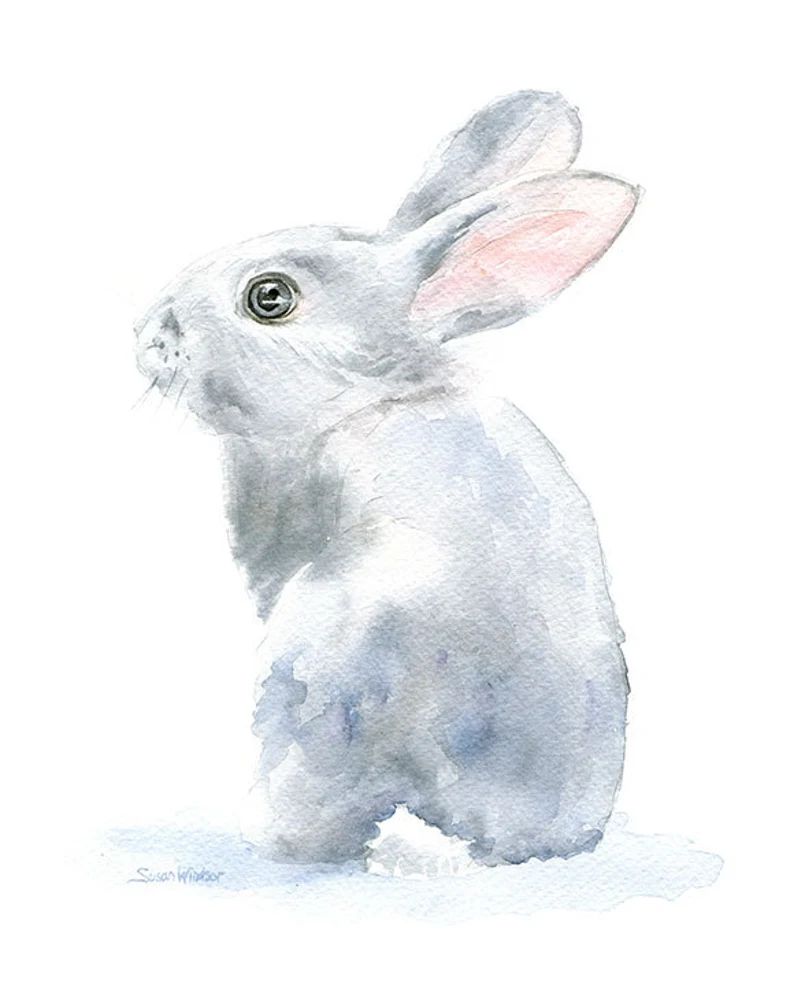 Watercolor Painting Bunny - Gray Bunny Rabbit - Nursery Art Giclee Reproduction Print | Etsy (US)