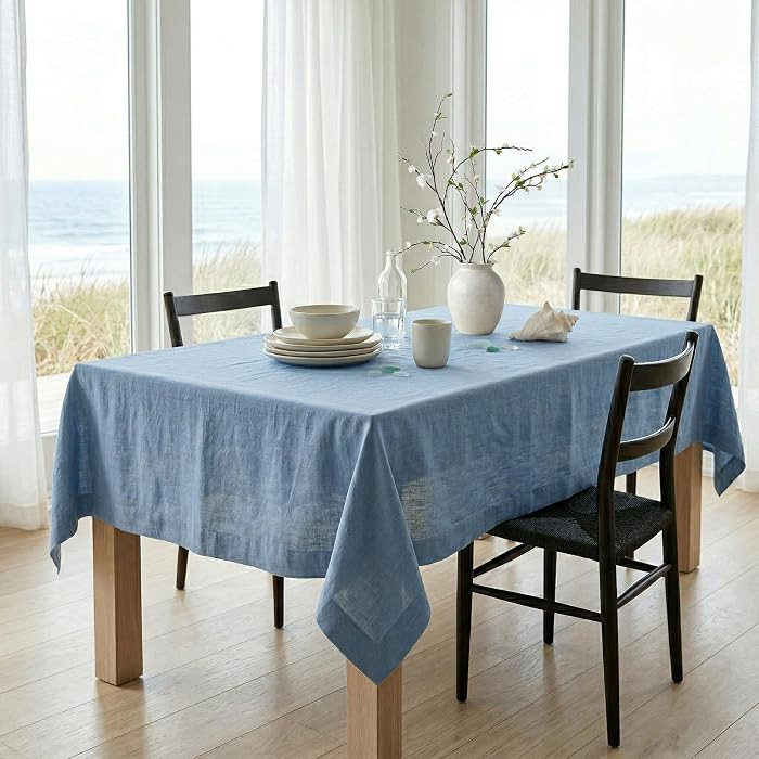 Solino Home Linen Dusty Chambray Blue Tablecloth 60 x 108 Inch - 100% Pure Linen Rectangular Tabl... | Amazon (US)