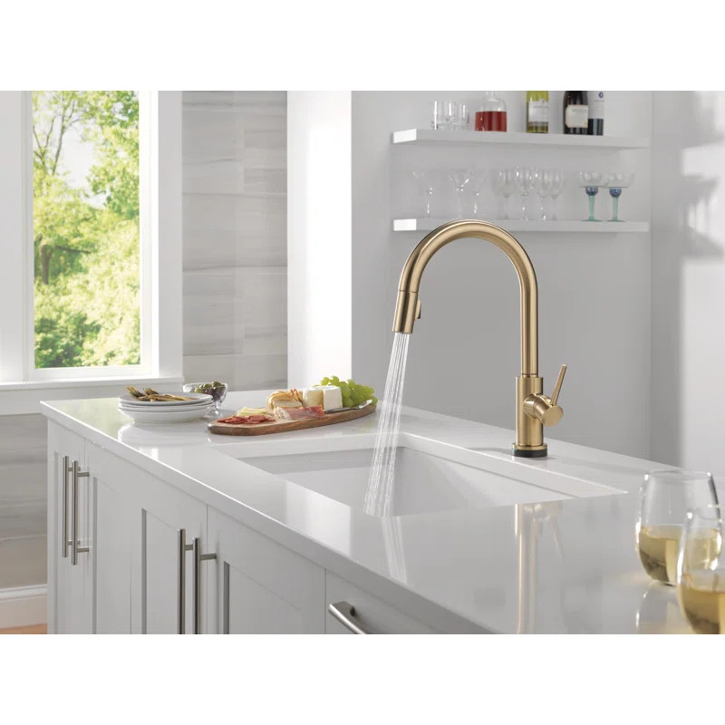 Trinsic Touchless Kitchen Faucet with Touch Technology, Brushed Gold Kitchen Sink Faucet with Pul... | Wayfair North America