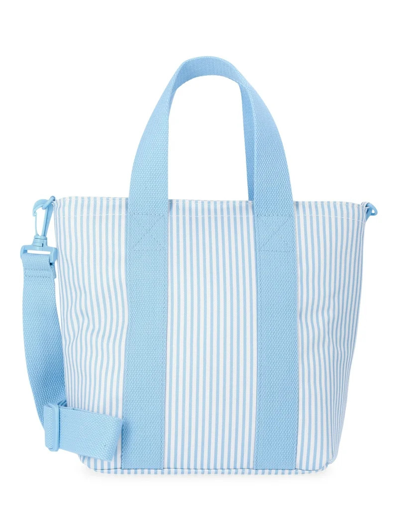 No Boundaries Women's Beach Insulated Mini Tote Bag, Sky Pin Stripe | Walmart (US)