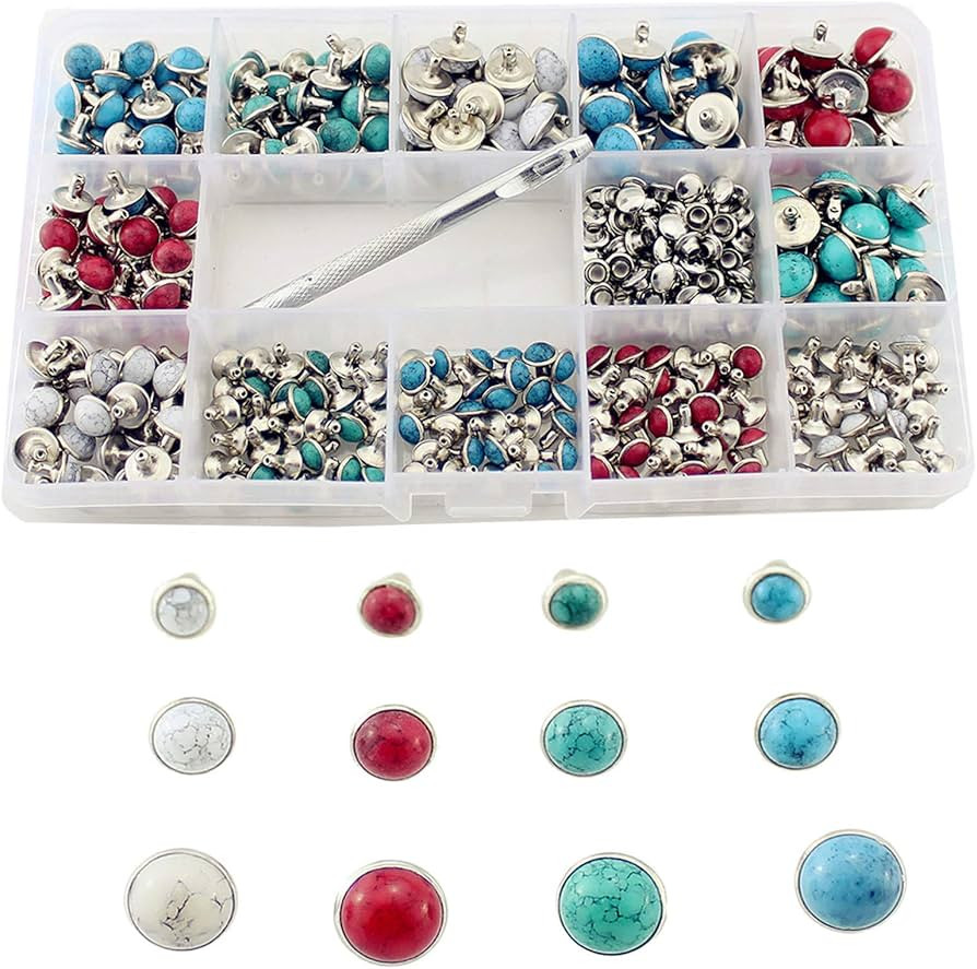 320 Sets Faux Turquoise Rivets Kit 6/8/10mm 4 Colors Metal Rapid Rivet with Tool Studs for Leathe... | Amazon (US)