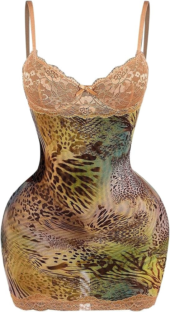 SOLY HUX Women's Summer Floral Lace Trim Mini Dress Spaghetti Strap Bodycon Party Cami Dresses | Amazon (US)
