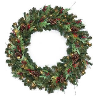 Home Accents Holiday 48 in. Prelit Woodmoore Artificial Christmas Wreath CHZH3811602T11 - The Hom... | The Home Depot