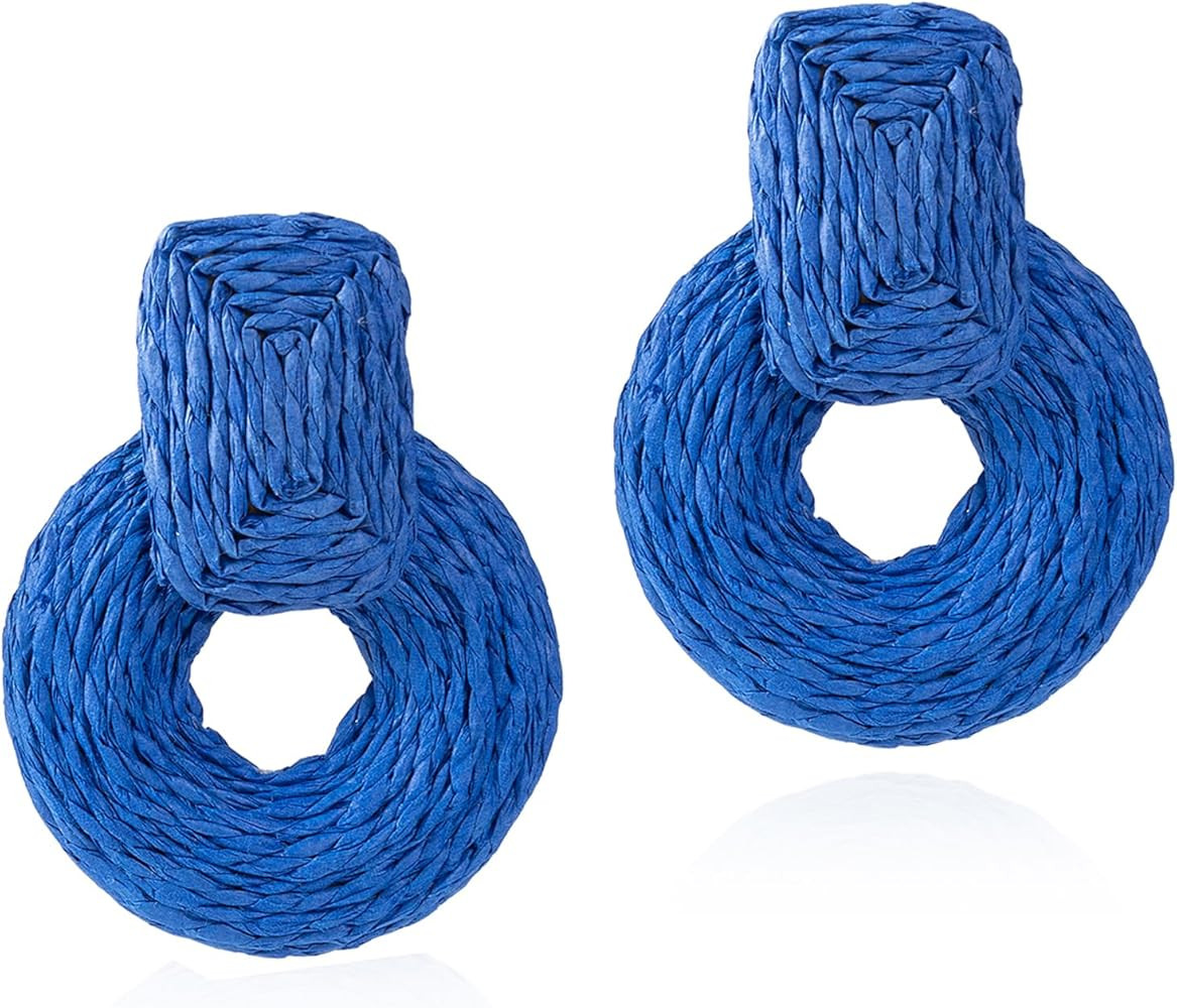 ATIMIGO Handmade Statement Raffia Earrings Cute Boho Rattan Dangle Earrings Lightweight Straw Wra... | Amazon (US)