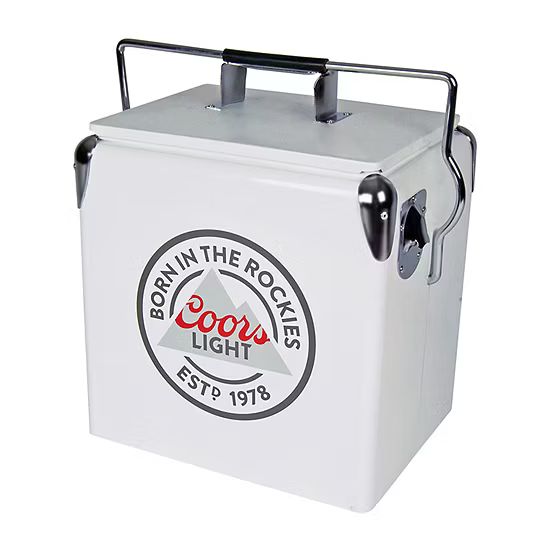 Coors Light Retro Ice Chest Cooler with Bottle Opener 13L (14 qt)- White and Silver | JCPenney