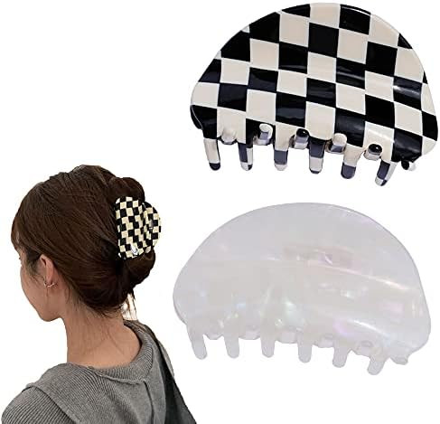 Big Hair Claw Clips for Women and Girls, 3.5 Inch Claw Clips, Black and White Checkered Hair Clip... | Amazon (US)