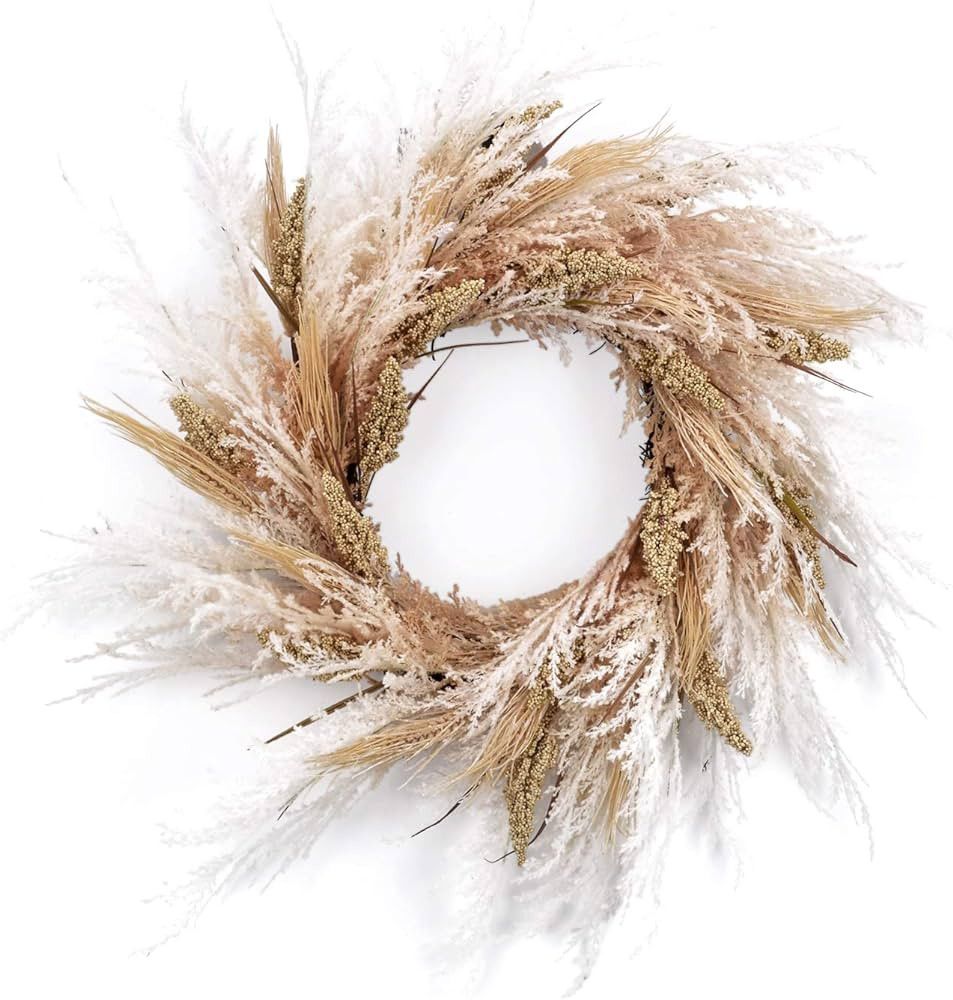 RED DECO Fall Reed Floral Welcome Wreath for Front Door - 24 inch Artificial Pampas Grass Door Wr... | Amazon (US)