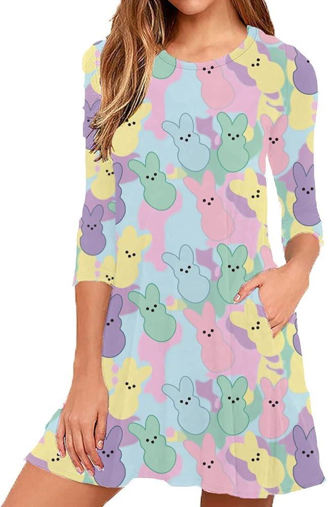 Roshop St Patricks Day Dress Women Casual Long Sleeve Green Irish Shamrock Holiday Clover Dress | Amazon (US)