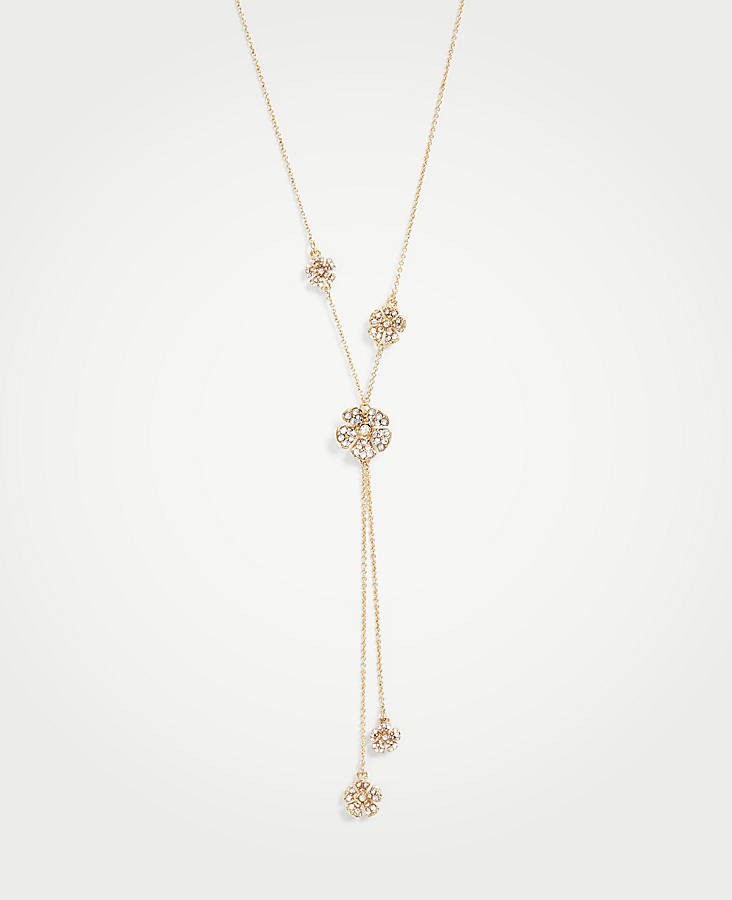 Pave Flower Double Strand Pendant Necklace | Ann Taylor (US)