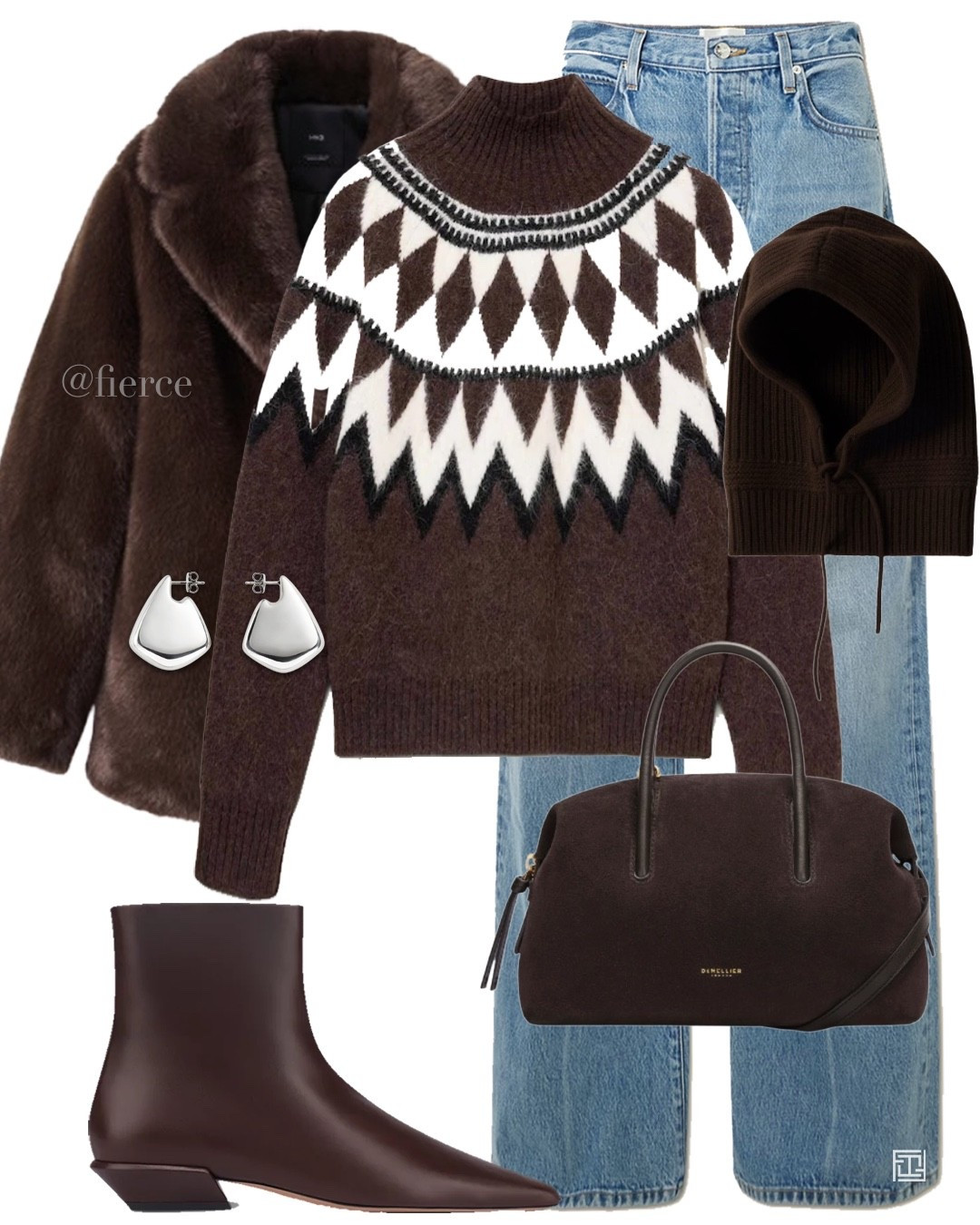 Brown faux fur jacket blue jeans brown ankle boots chocolate brown balaclava hood suede bag fair idle jumper casual chic outfit Christmas jumper 

#LTKuk #LTKeurope #LTKwinter