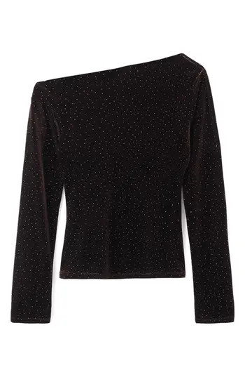 MANGO Asymmetric Off the Shoulder Velvet Top in Brown at Nordstrom Rack, Size X-Small | Nordstrom Rack