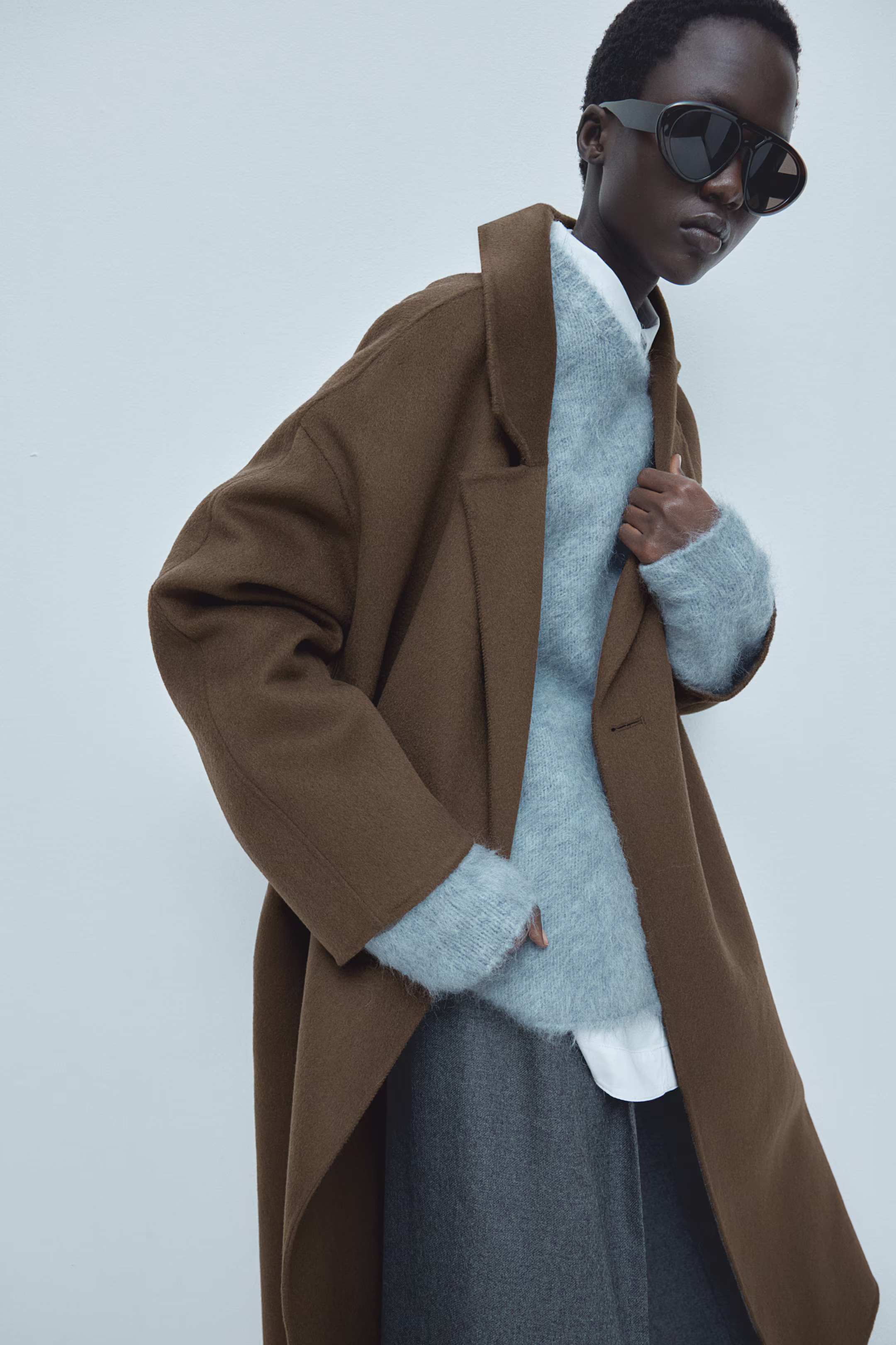 Wool-blend coat - Long sleeve - Maxi - Dark brown - Ladies | H&M GB | H&M (UK, MY, IN, SG, PH, TW, HK)