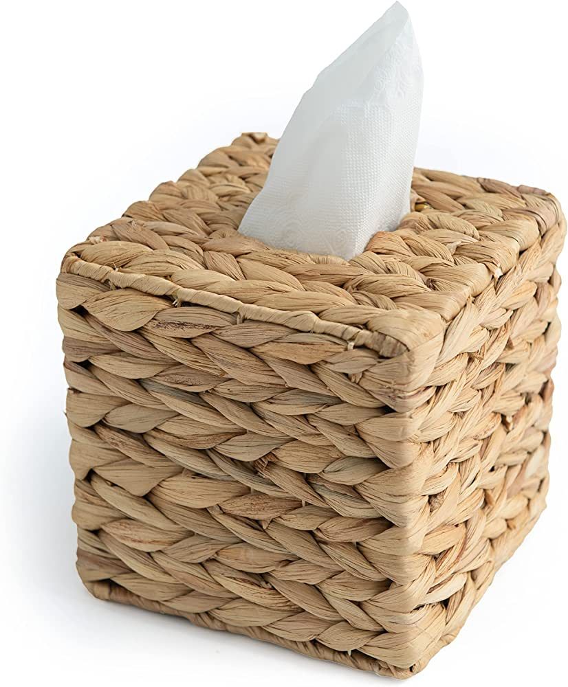 KOLWOVEN Tissue Box Holder - Tissue Box Cover Square- Rattan Wicker Tissues Cube Box Cover -Boho ... | Amazon (US)