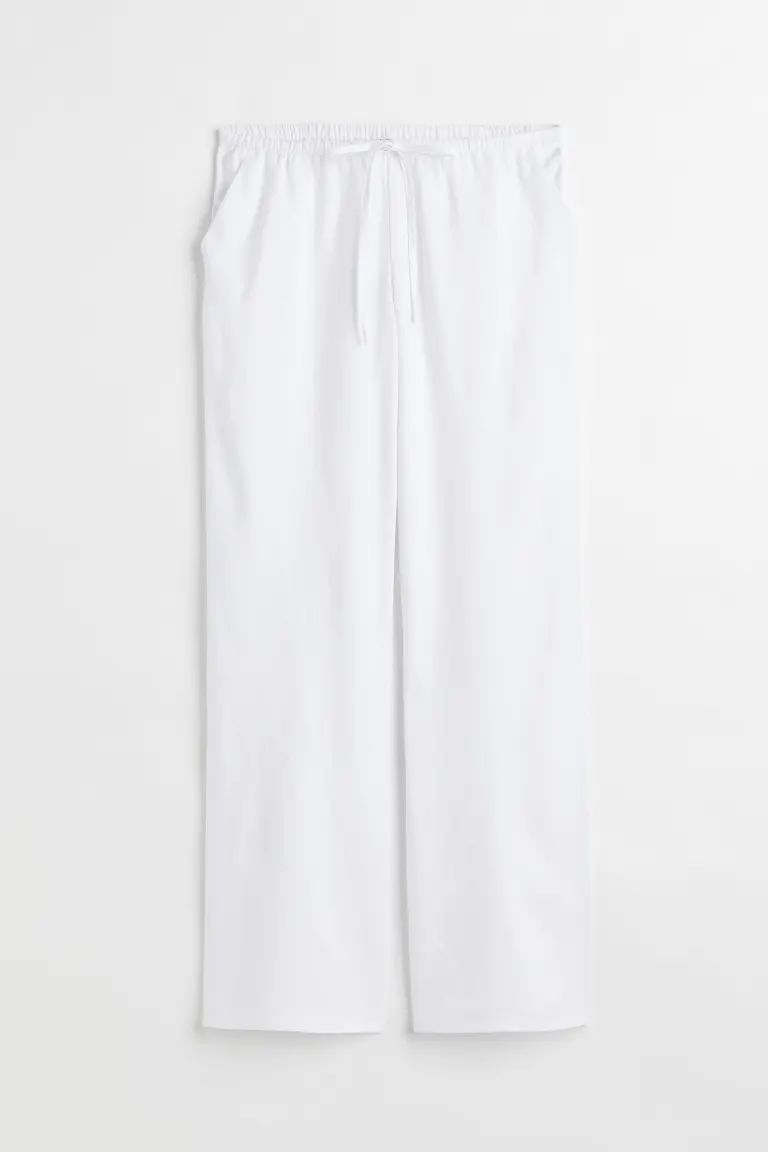 Linen-blend Pull-on Pants - Low waist - Long - White - Ladies | H&M US | H&M (US + CA)