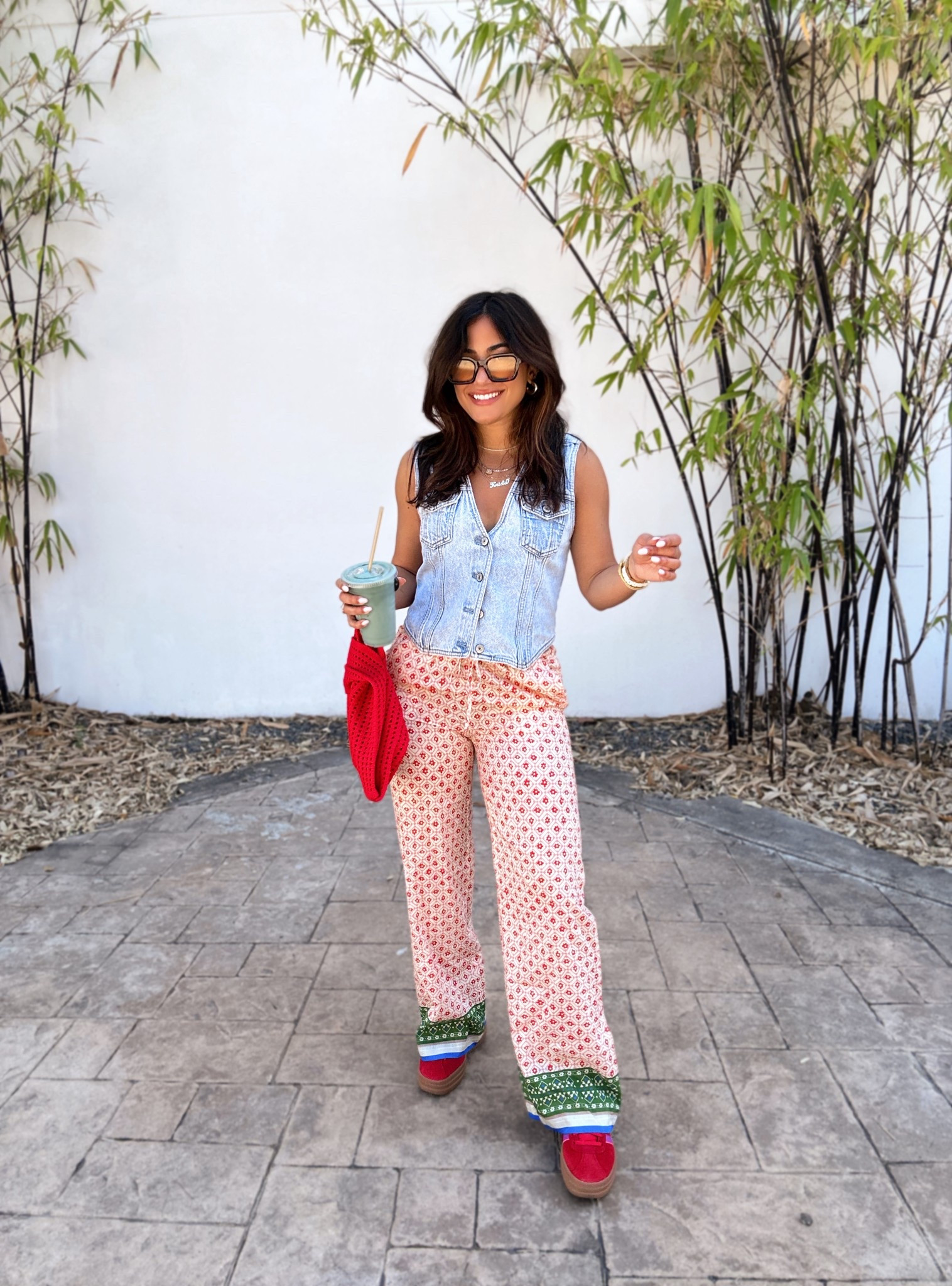 The coolest pants from @Trovata 🧡💙💚
Wearing a size Small. Perfect pants for resort wear on summer vacays.

Casual outfits, petite, spring style, weekend style, vacation outfits, colorful outfits, adidas, denim vest.

#LTKSeasonal #LTKStyleTip #LTKTravel