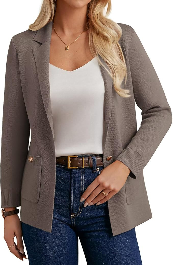 GRACE KARIN Women Sweater Blazers Business Casual Long Sleeve Work Cardigan Open Front Lapel Suit... | Amazon (US)