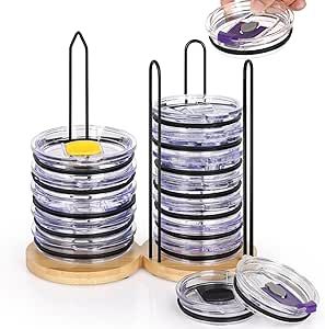 Tumbler Lid Organizer, 2 IN 1 Stacking Tumbler Lid Holder Vertical Storage for Up to 20 Lids, Spa... | Amazon (US)