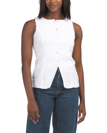 Linen Solid Lined Vest With Back Belt | Marshalls