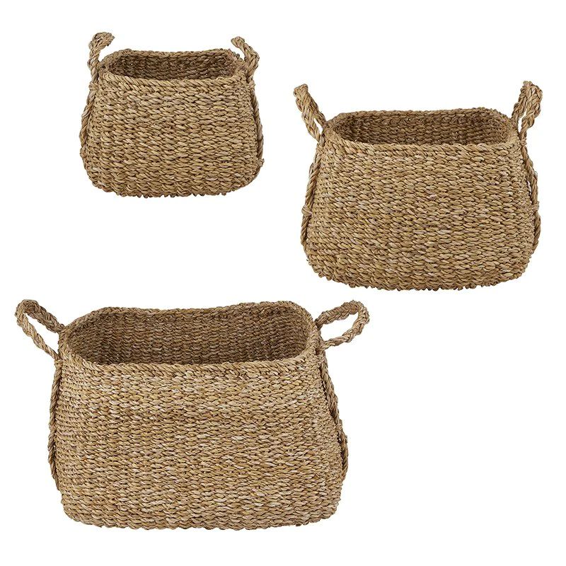 Square Handwoven Seagrass Basket with Handles - Set of 3 | APIARY by The Busy Bee