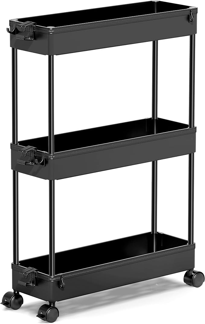 SPACEKEEPER Slim Rolling Storage Cart, Laundry Room Organization, 3 Tier Mobile Utility Shelving ... | Amazon (US)