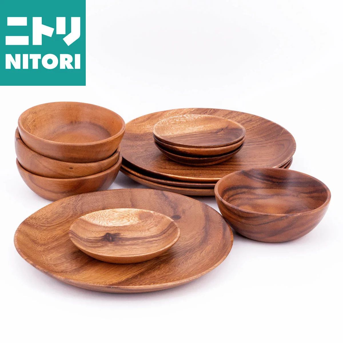 Nitori Aki- Home Acacia 12PCs Wooden Dinnerware Set, Service for 4 - Walmart.com | Walmart (US)