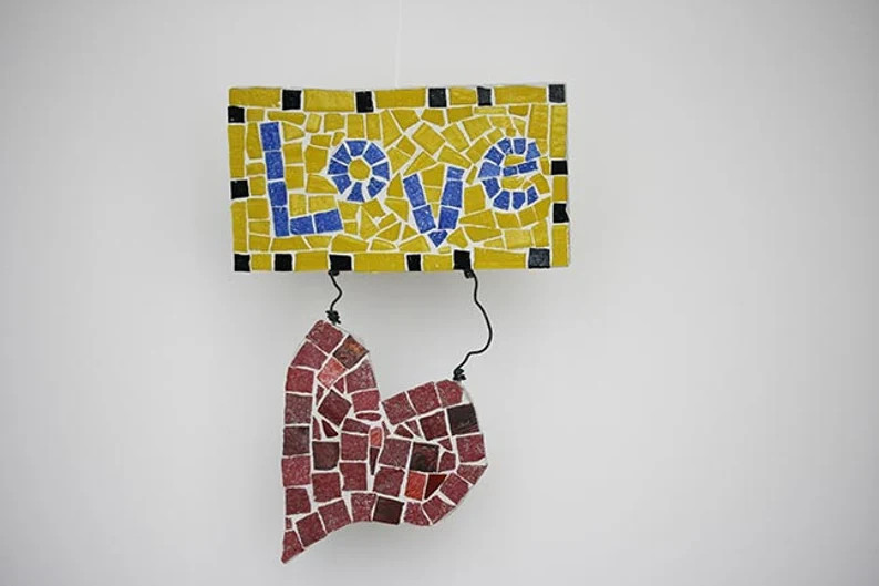 Love Heart Mosaic Wall Art Red Yellow Housewarming first home apartment Home Decor Valentines Day... | Etsy (Global)
