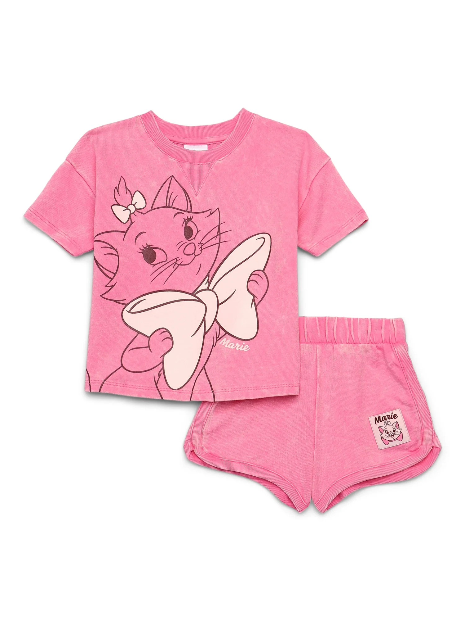 The Aristocats Toddler Girls Marie Washed Crewneck Graphic Top and Shorts Set, 2-Piece, Sizes 12M... | Walmart (US)