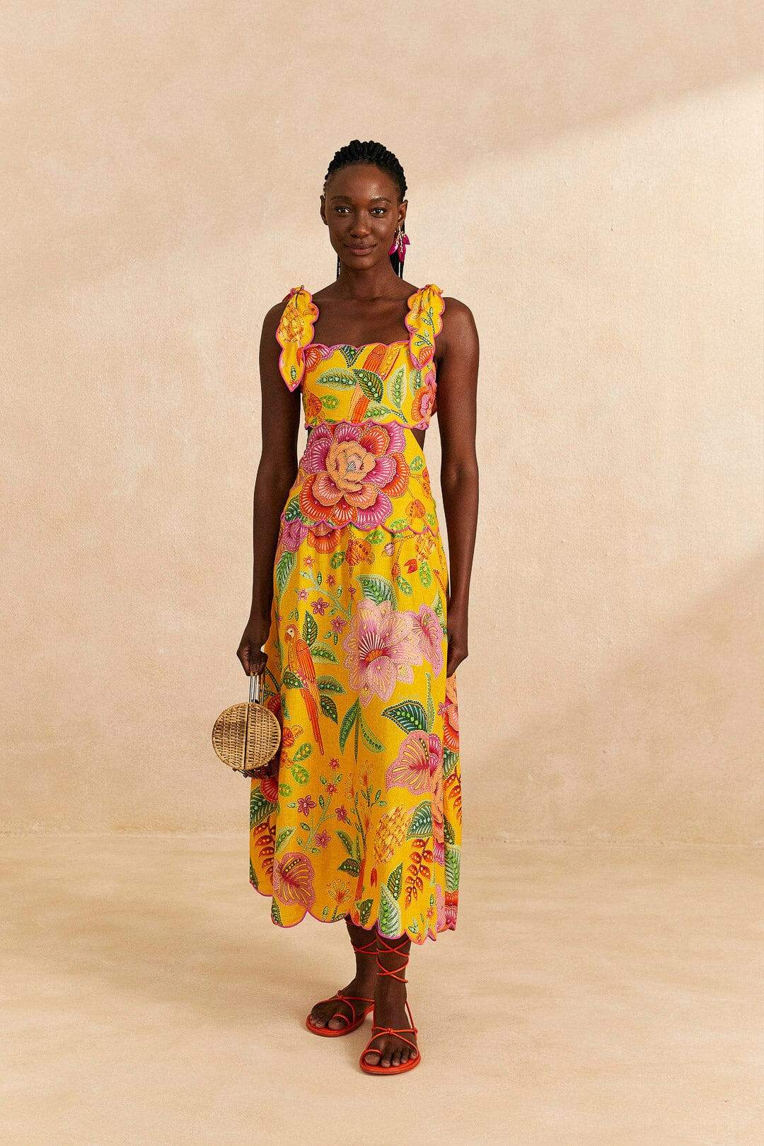 Yellow Macaw Bloom Midi Dress | FarmRio (US)