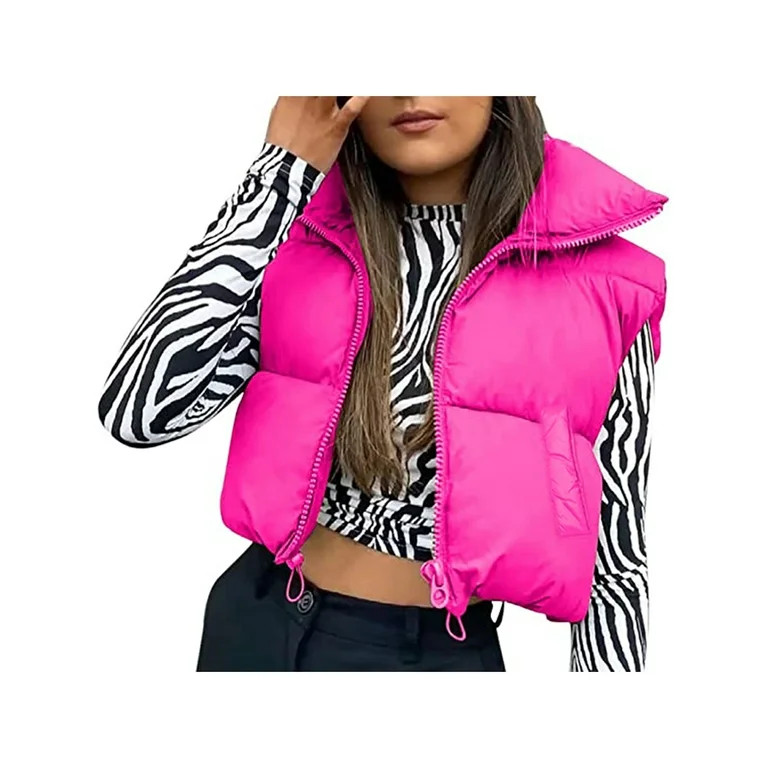 Springcmy Women's Winter Crop Vest Lightweight Sleeveless Warm Outerwear Puffer Vest Padded Gilet | Walmart (US)