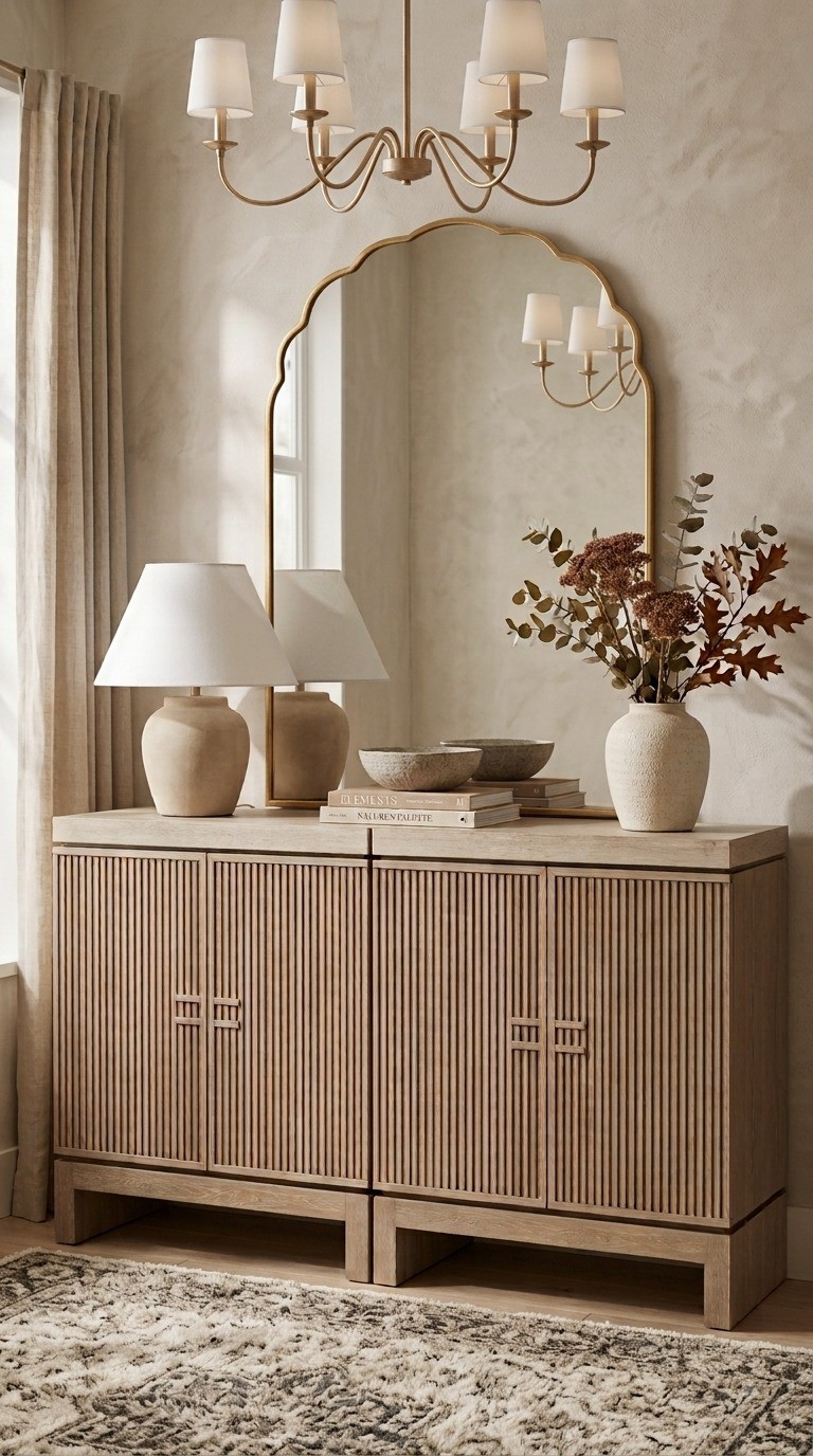 This fluted wood accent cabinet brings the perfect texture and modern organic style to any space. Tap to shop this exact piece and the complete setup. #organicmodern #homedecor #accentcabinet #entrywaydecor

#LTKHome #LTKSaleAlert